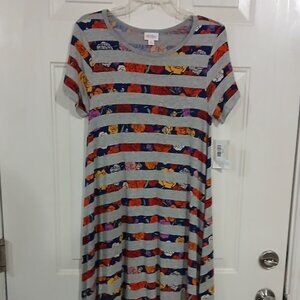 LulaRoe Carly Dress Striped Floral XS Beautiful!